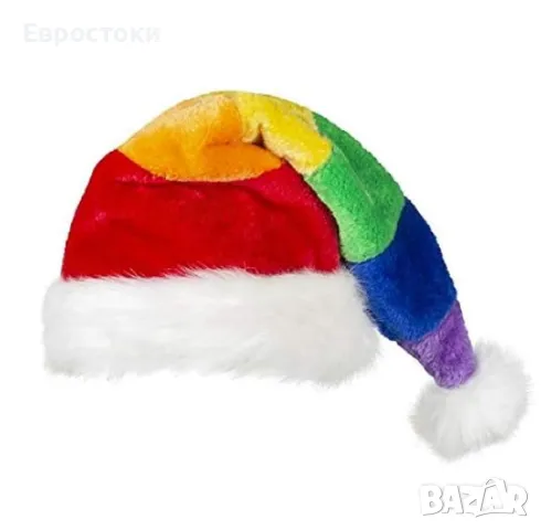 Коледна шапка Rainbow, многоцветна, топла коледна шапка на Дядо Коледа, унисекс, снимка 5 - Шапки - 47827477