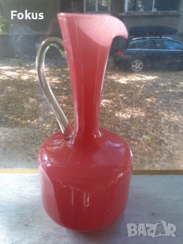 Невероятна голяма розова кана гарафа декантер Опалин, снимка 2 - Антикварни и старинни предмети - 51169450