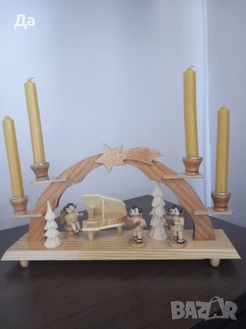 Немски дървени старинни Коледни въртележка и свещник, снимка 7 - Антикварни и старинни предмети - 52751903