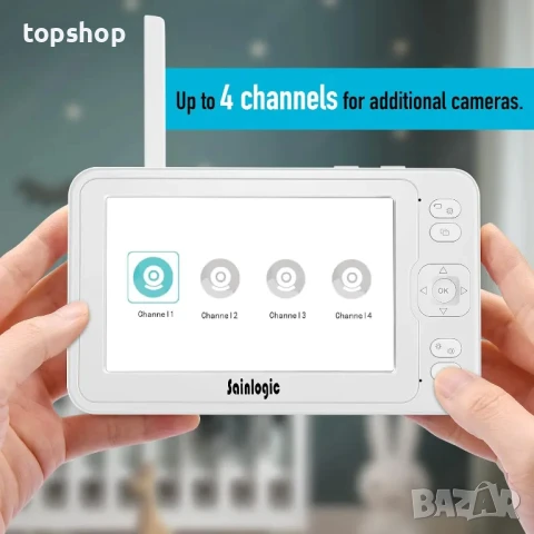 ПРОМОЦИЯ Sainlogic видео бебефон с камера, 1080P FHD LCD, дневен и нощен режим, снимка 3 - Бебефони - 50525536