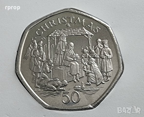   Нумизматичен плик. Остров  Mан. 1991 год. 50 пенса.  КОЛЕДНА  сцена на РОЖДЕСТВОТО . Рядка.монета., снимка 2 - Нумизматика и бонистика - 41021913