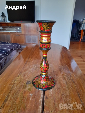 Стар декоративен свещник,хохлома
