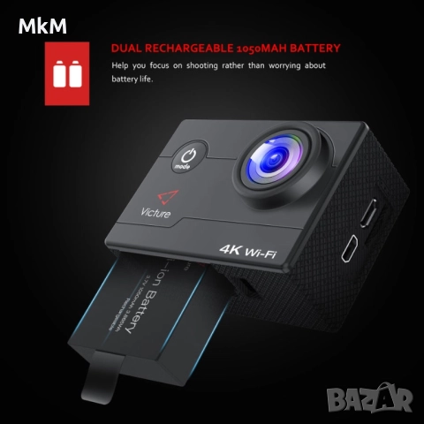 Victure Action Cam AC700 4K 20MP WiFi подводна камера 40м Ultra HD спортна камера 2,0-инчов LC, снимка 9 - Камери - 51697692