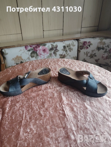 Дамски чехли Scholl естествена кожа 41 номер като ново, сиви, снимка 5 - Чехли - 53166140