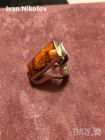 Дамски сребърен пръстен с кафяв яспис, снимка 4 - Пръстени - 52842079
