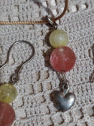 Комплект колие и обеци със сребро и камъни, снимка 3 - Бижутерийни комплекти - 53711214