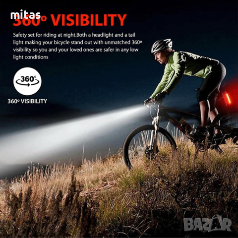 Комплект LED светлини за велосипед колело предна и задна, USB R-7188, снимка 12 - Аксесоари за велосипеди - 44750246
