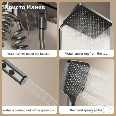 Луксозна душ система със светещ смесител дисплей и 4 функции бутони Сив, снимка 2 - Смесители - 51118309