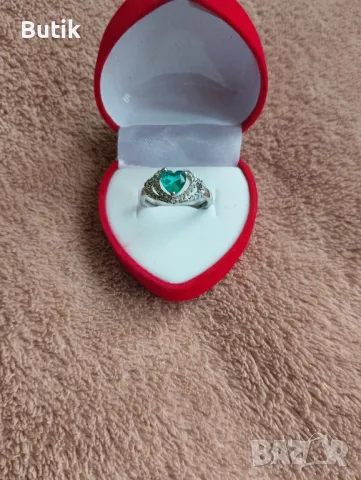 Пръстен зелено сърце, снимка 6 - Пръстени - 48722496