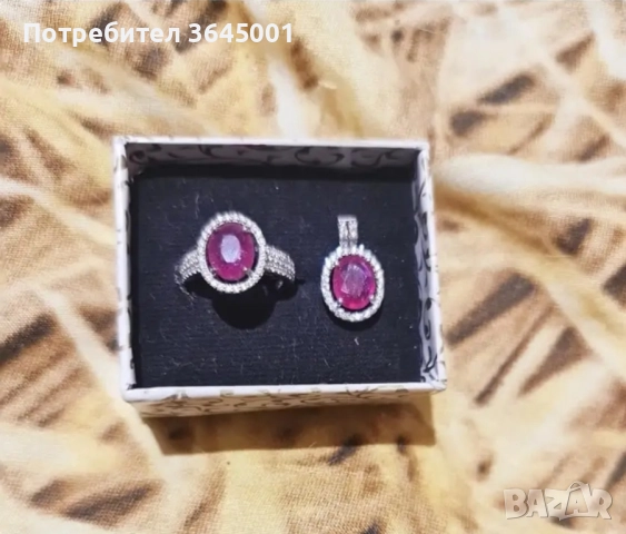 Сребърен комплект 925, с натурален Рубин и циркони. Продават се и по отделно. 💎