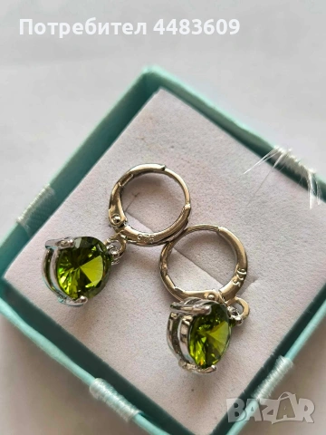 Сребърни обеци със зелен цирконии, снимка 4 - Обеци - 53710641