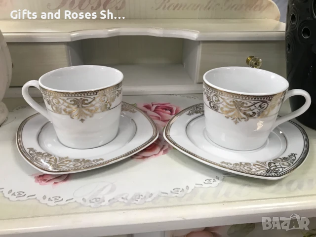 Порцеланов сет от 2 чаши 200 мл с чинийки - подходящи за дълго кафе, каручино, чай, снимка 1