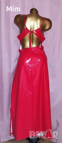  Резервирани 4XL Червена дълга ,кожена рокля, снимка 8 - Рокли - 53436489