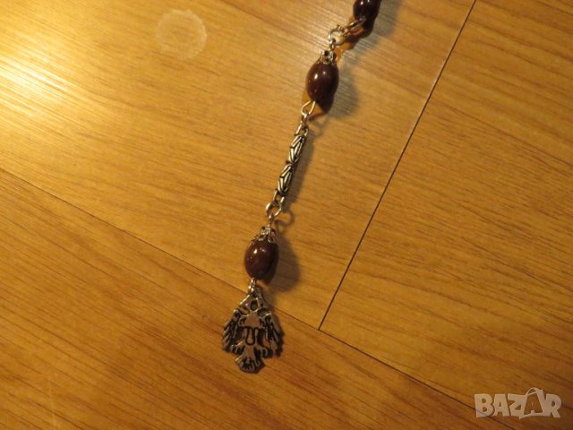 Броеница, тъмно кафява османска броеница с орнаменти, турска броеница  с 33 мъниста, снимка 4 - Антикварни и старинни предмети - 50741502