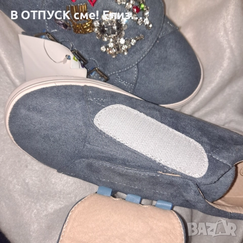 Нови гуменки тип велур с камъни, бродерия цветя, флорална апликация, снимка 3 - Маратонки - 51772212