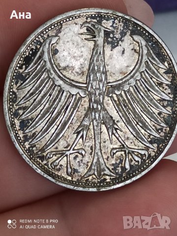 5 марки 1967 г сребро Германия F

, снимка 2 - Нумизматика и бонистика - 41664914
