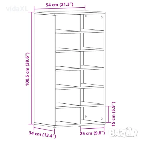 vidaXL Етажерка за обувки, черна дъб, 54x34x100,5 см, инженерно дърво, снимка 10 - Етажерки - 56148330