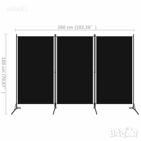 vidaXL Параван за стая, 3 панела, черен, 260x180 см, снимка 4 - Паравани - 56146691