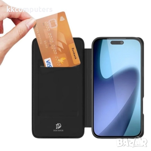 Кожен калъф тефтер Dux Ducis SKIN PRO, За iPhone 17 Pro (6.3), Черен и Протектор, снимка 2 - Калъфи, кейсове - 52072917