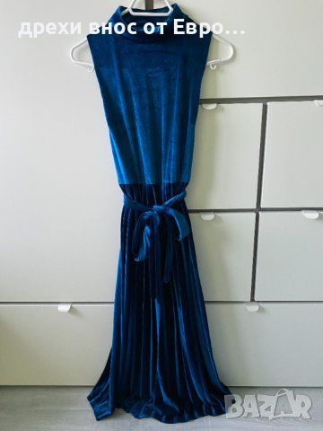 ASOS DESIGN Синя плисе рокля кадифе с отворен гръб , снимка 5 - Рокли - 33095074