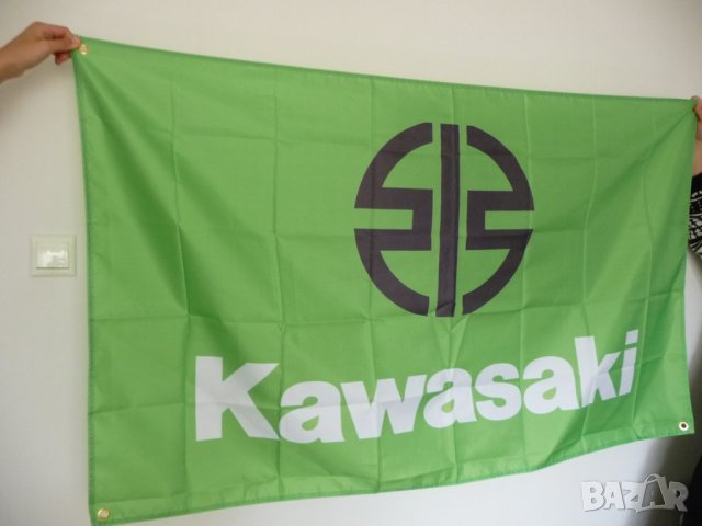 Kawasaki знаме флаг мотори пистов ендуро реклама скорост Кавазаки, снимка 2 - Декорация за дома - 40981338