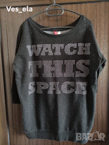 Черна спортна блуза с надпис и ¾ ръкав размер ХЛ, снимка 1