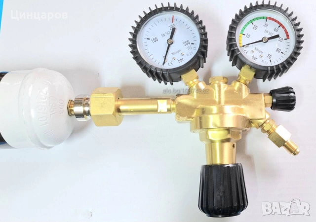 Азот бутилка 110bar с обем 950мл./950 cm³. Редуцир-вентил 50bar, накрайник клима 