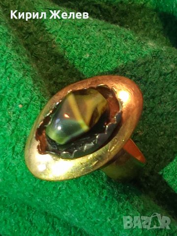 СТАРИНЕН МЕДЕН с ДЪЛБОКА ПОЗЛАТА СКЪПОЦЕНЕН ПРЪСТЕН с ПОЛИРАН НАТУРАЛЕН ЯСПИС РЪЧНА ИЗРАБОТКА 22219, снимка 15 - Антикварни и старинни предмети - 36422773