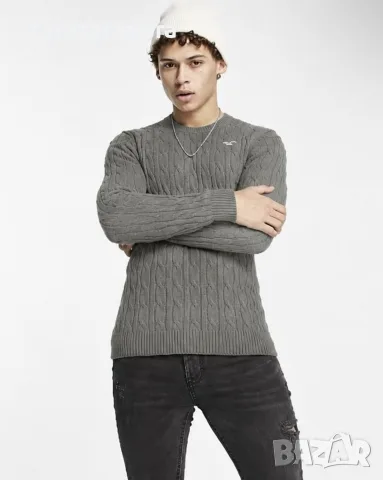 Hollister Icon Logo Cable Knit Sweater in Green XL