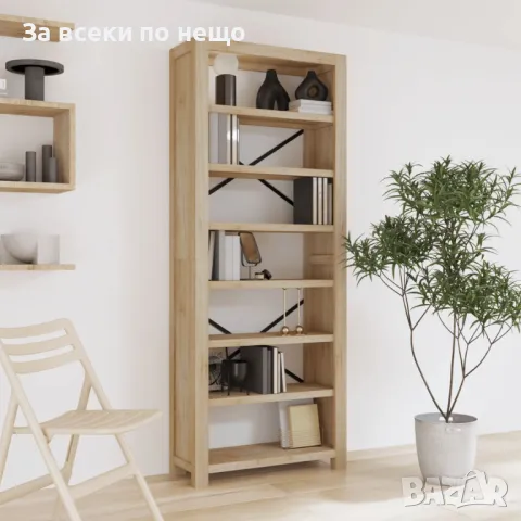 Библиотека със 7 рафта, 80x30x200 см, акациево дърво масив, снимка 4 - Секции и витрини - 48050300