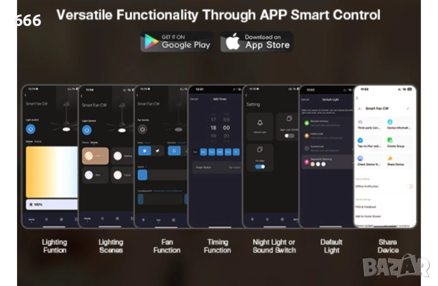 Таванен вентилатор със светлини и дистанционно управление, снимка 3 - Други - 52931264
