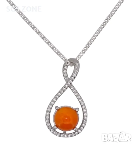 Сребърни Обеци с Оранжев Опал, снимка 3 - Обеци - 49919054