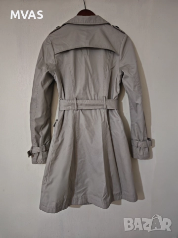 Нов дамски есенен шлифер тренчкот сиво бежов XS размер, снимка 2 - Шлифери - 51857659