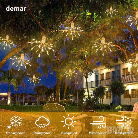 KINGCOO LED светлини фойерверк верижни за декорация с батерии и дистанционно управление, топло бяло , снимка 5 - Декорация за дома - 44533723