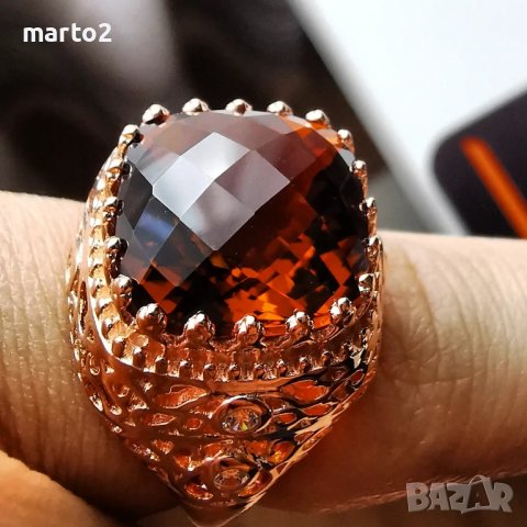 Голям сребърен 925 Пръстен с 14 к. златно и родиево покритие и Натурален Рутил!, снимка 2 - Пръстени - 42123796