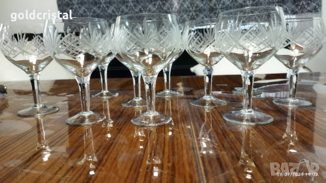 ретро стъклени кристални чаши гравирани , снимка 2 - Антикварни и старинни предмети - 11505582