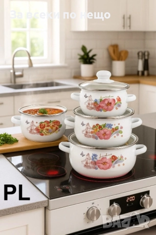 Комплект 3 бели тенджери + 3 алпака тави Код P1808, снимка 5 - Съдове за готвене - 53001982