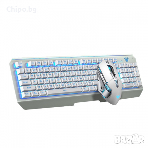 Комплект мишка и клавиатура Aula T600, Безжични, Бял