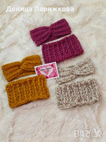 Ръчно плетен комплект лента за глава и снуд шал  модел Ариа в 5 размера, снимка 12 - Шалове - 52622415