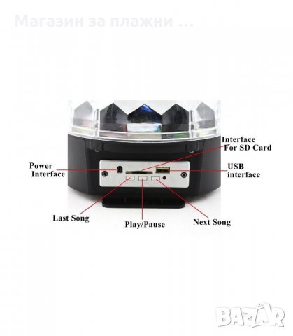 LED ДИСКО ТОПКА С ГОВОРИТЕЛ, BLUETOOTH, USB, MP3 - код 0922, снимка 6 - Bluetooth тонколони - 34304780