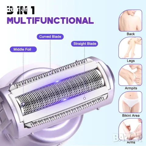 Дамска електрическа самобръсначка Hatteker, Тример за лице и тяло, IPX7, лилава, снимка 4 - Електрически самобръсначки - 49708234