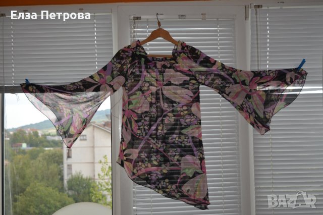 Блуза/туника дамска черна тюлена с бледо розово и мента; 2XL÷3XL, снимка 2 - Ризи - 42150594