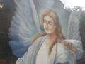 Стара Рисувана Картина на платно в перспектива Ангел пазител на децата, снимка 4