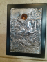 Сребърна гръцка икона Св.Георги убива змея 26/19 см,маркировка, снимка 1