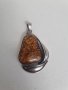 Масивен стар сребърен медальон 925 проба с натурален балтийски кехлибар в крушовидна форма ! , снимка 7