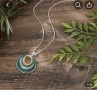 Бохо Стил колие от Цинков Сплав в Пауново синьо, Геометрична висулка Кръгла, снимка 2