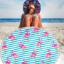 Плажна кърпа  Фламинго, Кръгла , 150 см , Синьо с розово и бяло, снимка 1