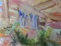 Оригинална акварелна картина – стар град, рамка и паспарту, снимка 2