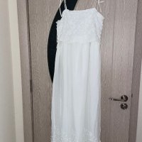 Нова бяла лятна парти коктейлна  елегантна дълга рокля декорация 3D 3Д  Reserved памук полиестер , снимка 1 - Рокли - 41550359