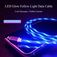 Нов модел-Светещ LED кабел за зареждане за телефон-IPHONE-Samsung и др., снимка 5 - USB кабели - 33865034